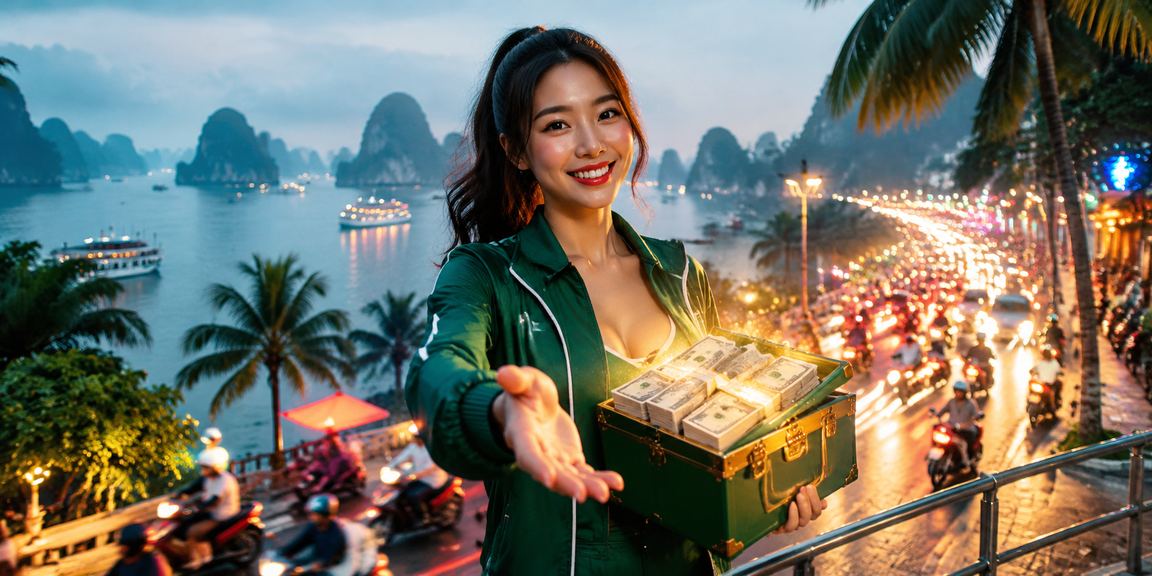 Ánh đèn neon lung linh trên vịnh Hạ Long gợi lên trải nghiệm casino trực tuyến