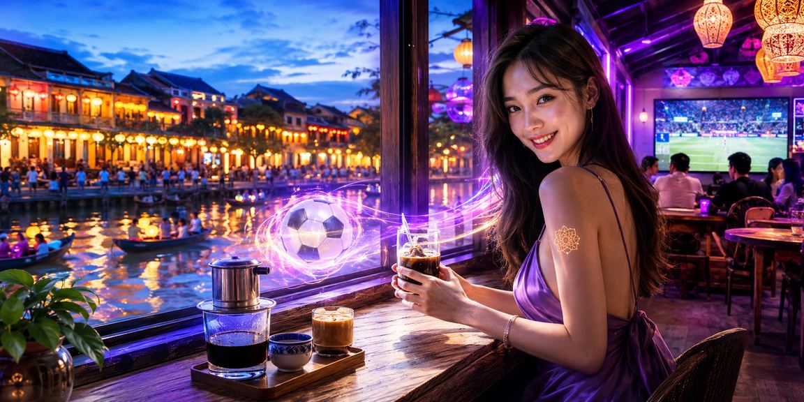 Người chơi thư giãn tại Hội An với cà phê và đăng nhập tài khoản cá cược trên điện thoại